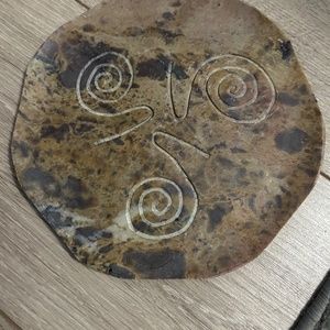 Round 8” Stone Candle /Display/Accent Plate w/ Swirl Carved Design